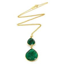Liv Oliver Double Pear-Shaped Emerald Necklace Made In USA