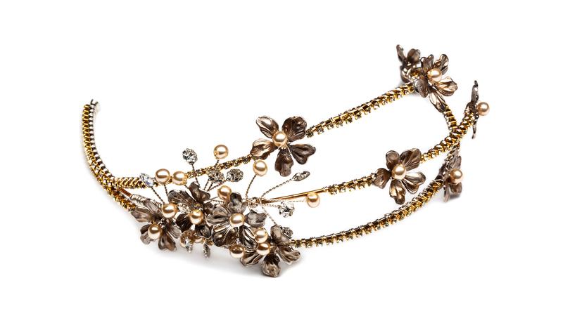 3-Row Gold Flower & Swarovs...