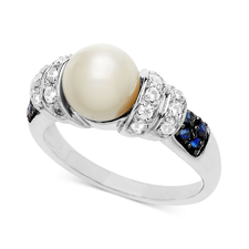 Sterling Silver Ring, Cultured Freshwater Pearl, White Sapphire (1/3 ct. t.w.) and Blue Sapphire (1/4 ct. t.w.) Swirl Ring - Rings - Jewelry & Watches - Macy's