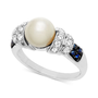 Sterling Silver Ring, Cultured Freshwater Pearl, White Sapphire (1/3 ct. t.w.) and Blue Sapphire (1/4 ct. t.w.) Swirl Ring - Rings - Jewelry & Watches - Macy's