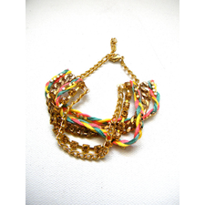CARNIVAL Mixed Materials Bracelet - Colorful braided yarns, jewels & gold-plated chains