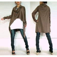 Women Unique Long Cardigan - Cowl Neck Oversized  Wrap - chocolate brown in asymmetrical lagenlook