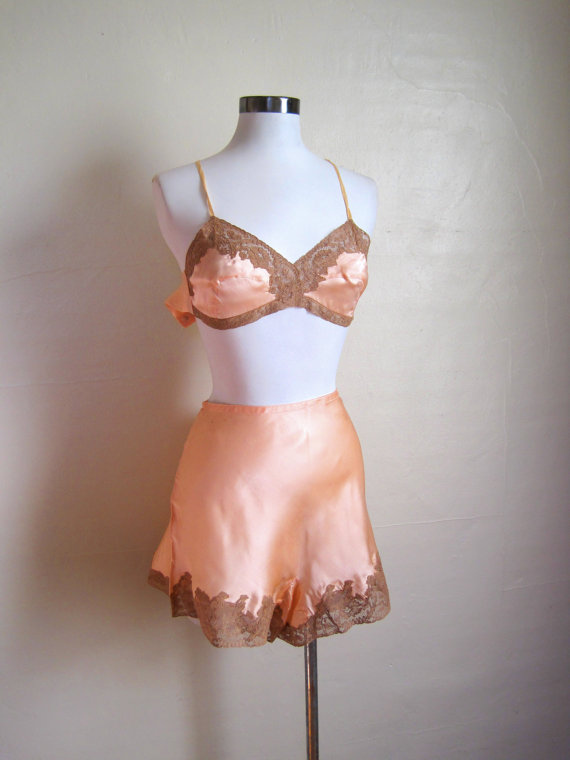 1930s Peach Bralette and Ta...