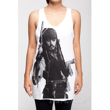 Johnny Depp Tank Pirates of the Caribbean T-Shirt Women Tshirt Tank Tops T Shirt Unisex White Size S M L