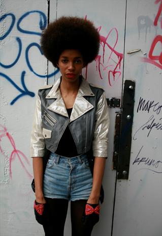 METALLIC LEATHER BIKER JACKET