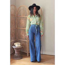 70'S FLORAL PRINT 'BIANCA' HIPPIE SHEER BLOUSE TOP