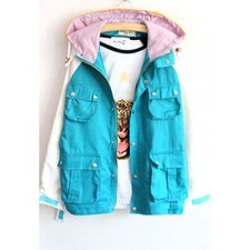 British Style Mixing Color Hooded Trench Coat